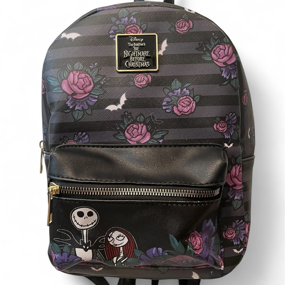 Disney Handbags - Disney Nightmare Before Christmas Black and Purple Mini Backpack - Jack & Sally